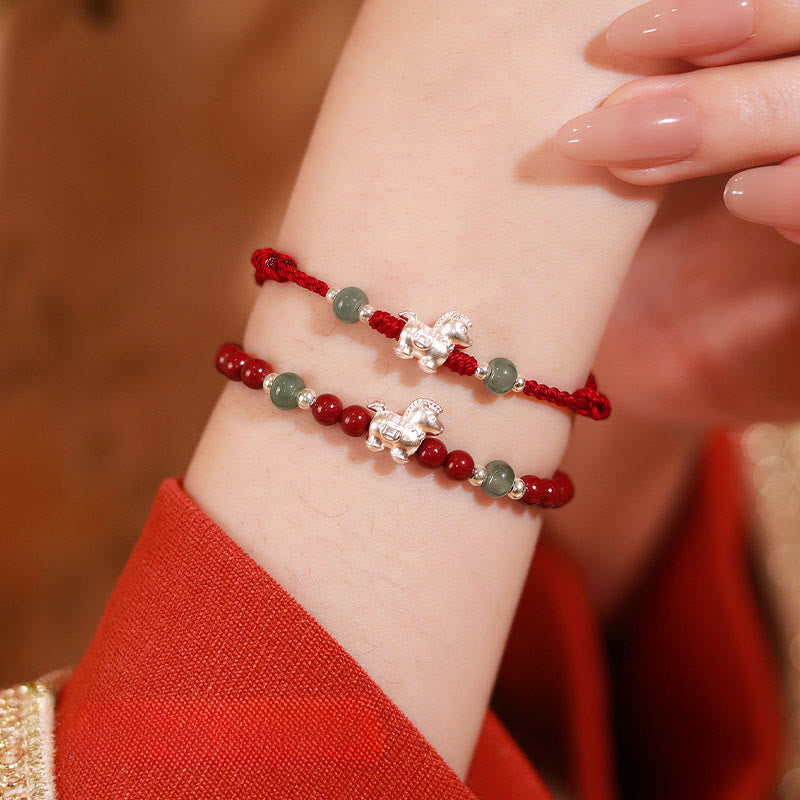 Fortune Jewel Year of the Horse Cinnabar Jade Red String Blessing Bracelet - Fortune Jewel
