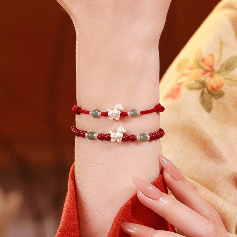 Fortune Jewel Year of the Horse Cinnabar Jade Red String Blessing Bracelet - Fortune Jewel
