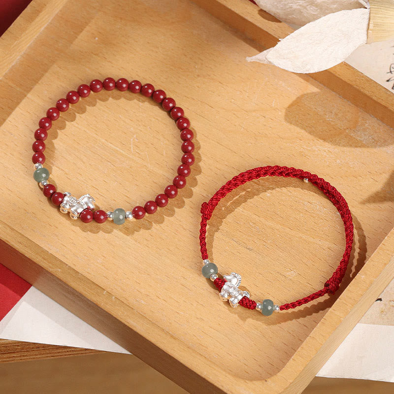 Fortune Jewel Year of the Horse Cinnabar Jade Red String Blessing Bracelet - Fortune Jewel