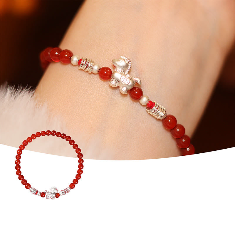 Buddha Stones Year Of The Horse Red Agate 999 Sterling Silver Cinnabar Calm Bracelet - Fortune Jewel