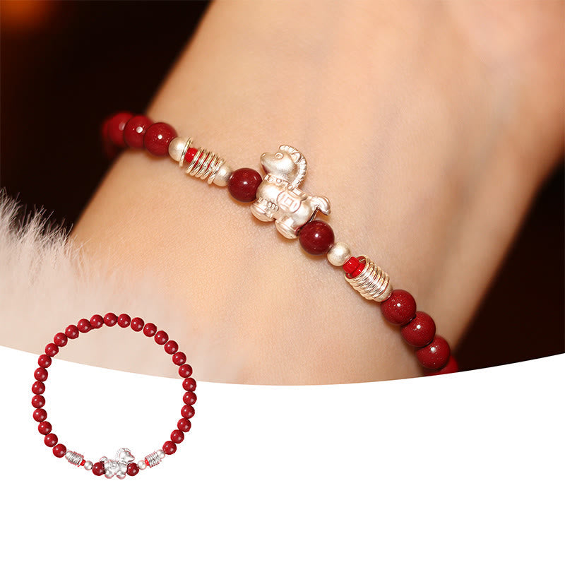Buddha Stones Year Of The Horse Red Agate 999 Sterling Silver Cinnabar Calm Bracelet - Fortune Jewel