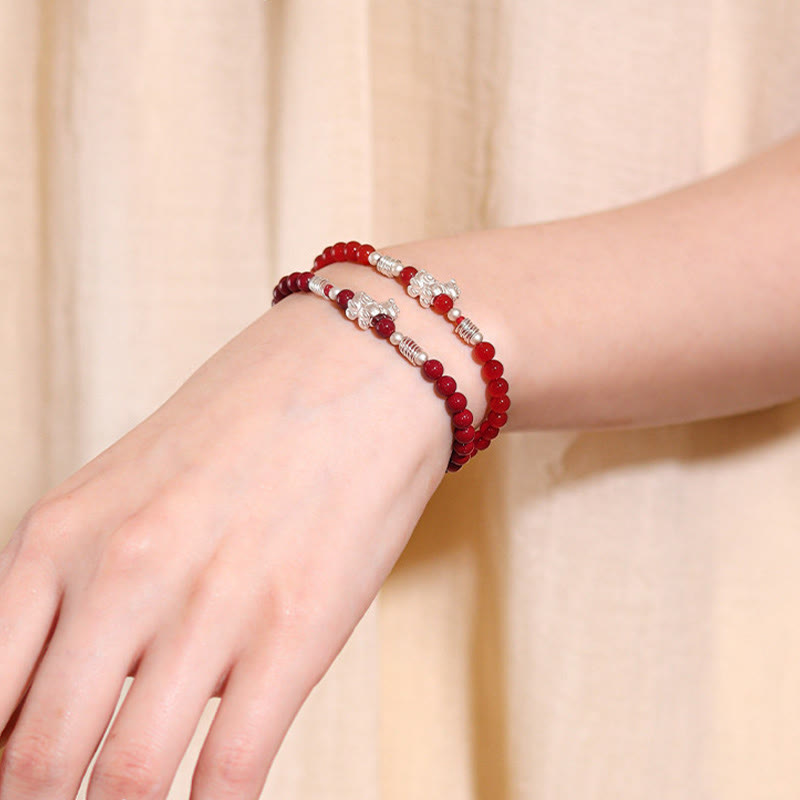 Buddha Stones Year Of The Horse Red Agate 999 Sterling Silver Cinnabar Calm Bracelet - Fortune Jewel