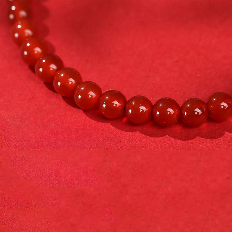 Buddha Stones Year Of The Horse Red Agate 999 Sterling Silver Cinnabar Calm Bracelet - Fortune Jewel