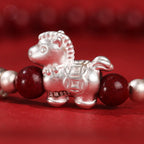 Buddha Stones Year Of The Horse Red Agate 999 Sterling Silver Cinnabar Calm Bracelet - Fortune Jewel