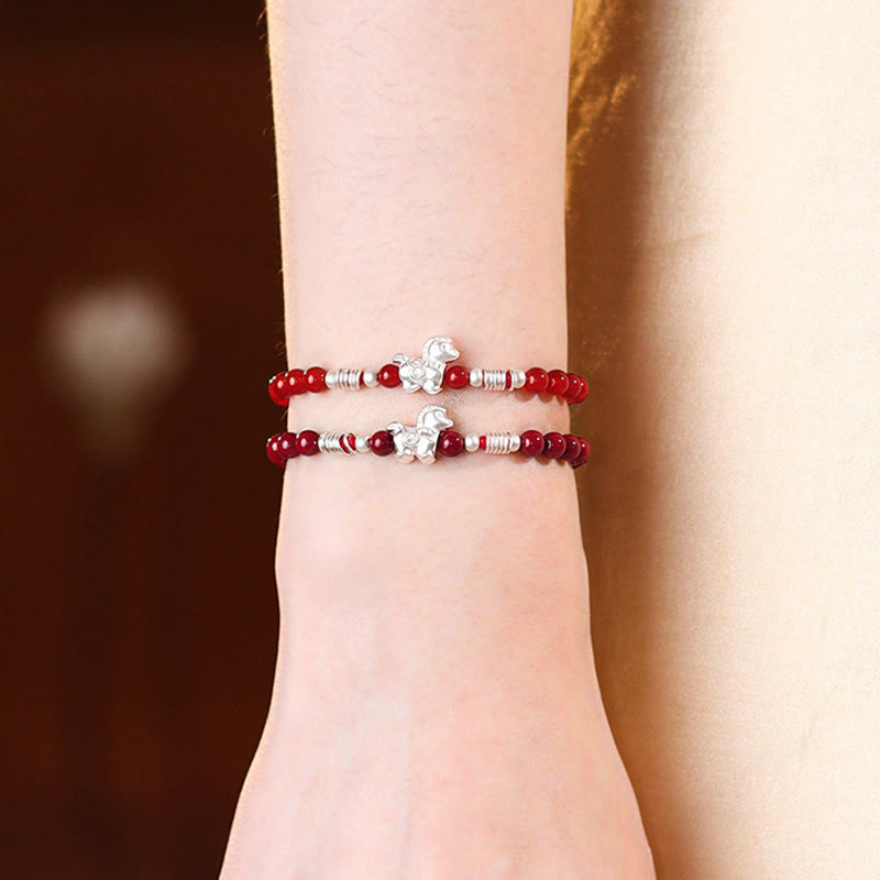 Buddha Stones Year Of The Horse Red Agate 999 Sterling Silver Cinnabar Calm Bracelet - Fortune Jewel