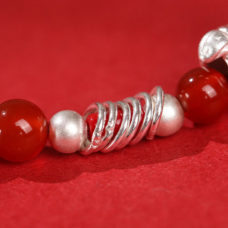 Buddha Stones Year Of The Horse Red Agate 999 Sterling Silver Cinnabar Calm Bracelet - Fortune Jewel