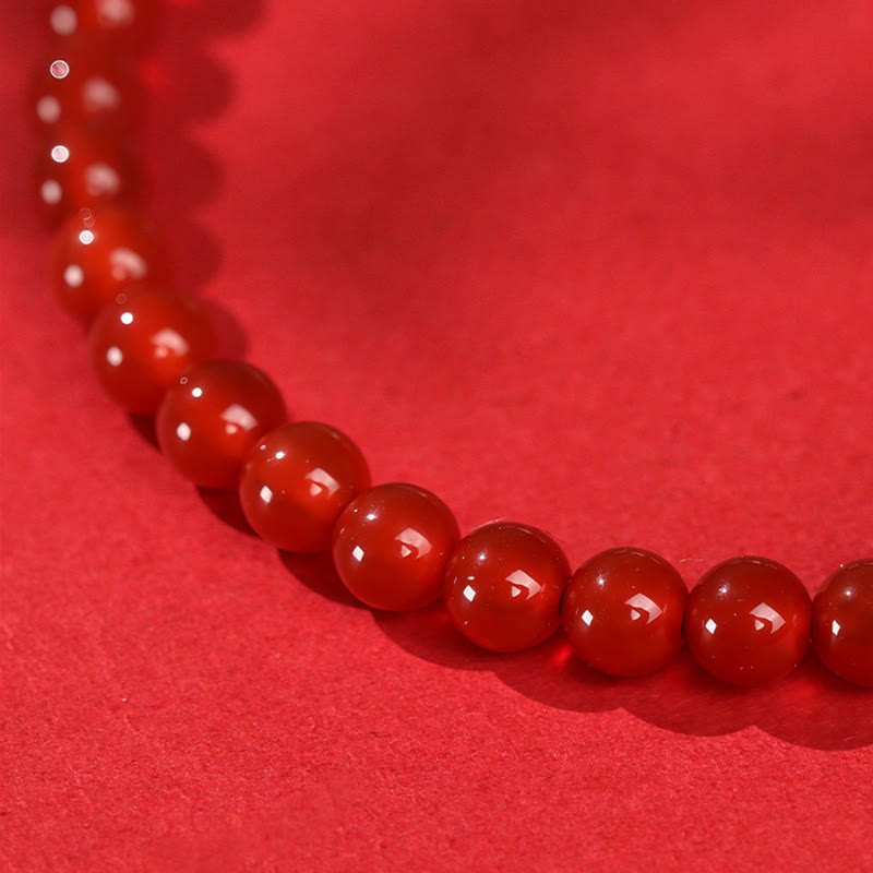 Buddha Stones Year Of The Horse Red Agate 999 Sterling Silver Cinnabar Calm Bracelet - Fortune Jewel