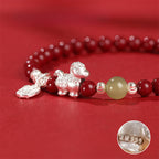 Fortune Jewel Year Of The Horse Cinnabar Hetian Jade 999 Sterling Silver Red String Concentration Bracelet - Fortune Jewel