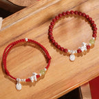 Fortune Jewel Year Of The Horse Cinnabar Hetian Jade 999 Sterling Silver Red String Concentration Bracelet - Fortune Jewel