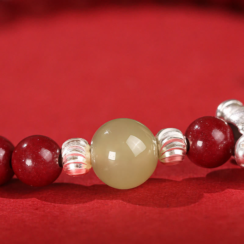 Fortune Jewel Year Of The Horse Cinnabar Hetian Jade 999 Sterling Silver Red String Concentration Bracelet - Fortune Jewel