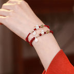 Fortune Jewel Year Of The Horse Cinnabar Hetian Jade 999 Sterling Silver Red String Concentration Bracelet - Fortune Jewel