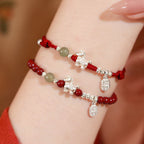 Fortune Jewel Year Of The Horse Cinnabar Hetian Jade 999 Sterling Silver Red String Concentration Bracelet - Fortune Jewel
