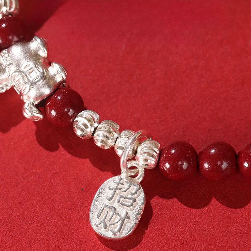 Fortune Jewel Year Of The Horse Cinnabar Hetian Jade 999 Sterling Silver Red String Concentration Bracelet - Fortune Jewel