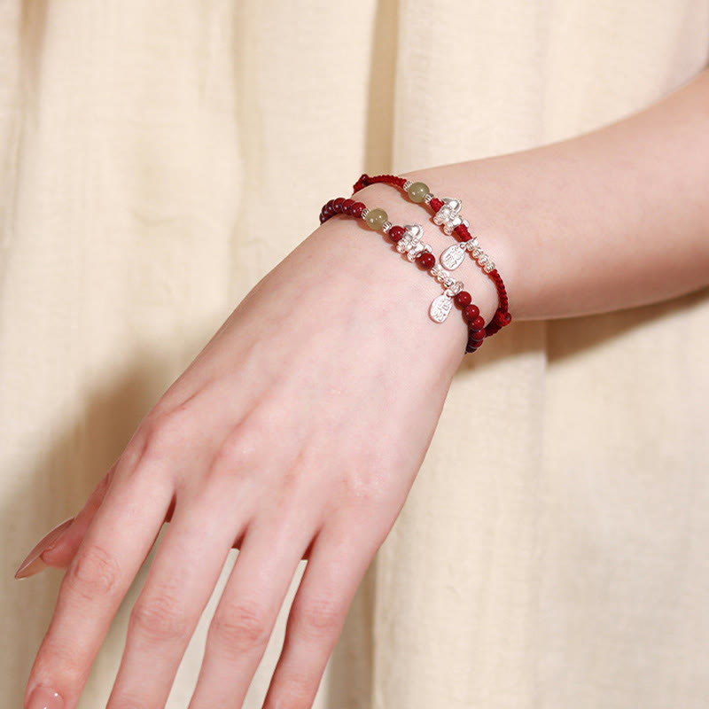 Fortune Jewel Year Of The Horse Cinnabar Hetian Jade 999 Sterling Silver Red String Concentration Bracelet - Fortune Jewel