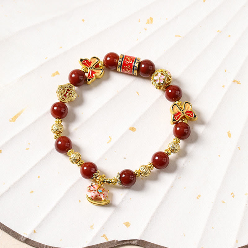 Fortune Jewel Year Of The Horse South Red Agate Sun Stone Tourmaline Success Bracelet - Fortune Jewel