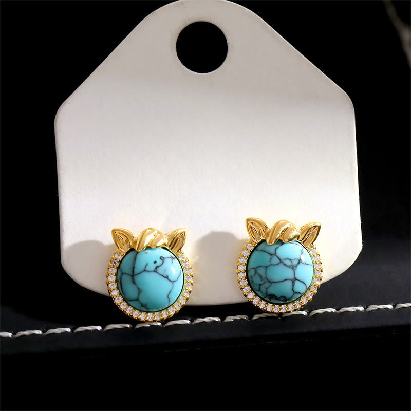 Fortune Jewel Horse-Ear Shaped Copper Turquoise Balance Earrings - Fortune Jewel