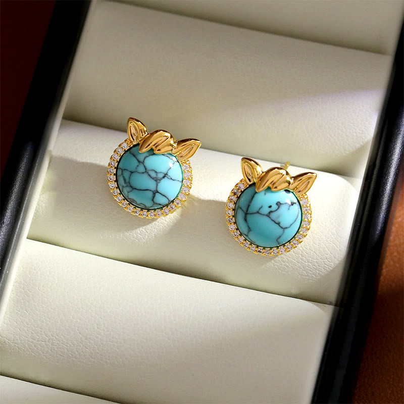 Fortune Jewel Horse-Ear Shaped Copper Turquoise Balance Earrings - Fortune Jewel