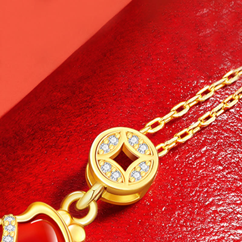 Fortune Jewel Year Of The Horse Copper Coin 925 Sterling Silver Red Agate Blessing Necklace Pendants - Fortune Jewel