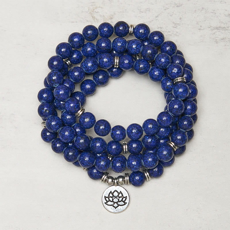 Fortune Jewel 108 Beads Lazurite Lotus Symbol Charm Positive Mala - Fortune Jewel