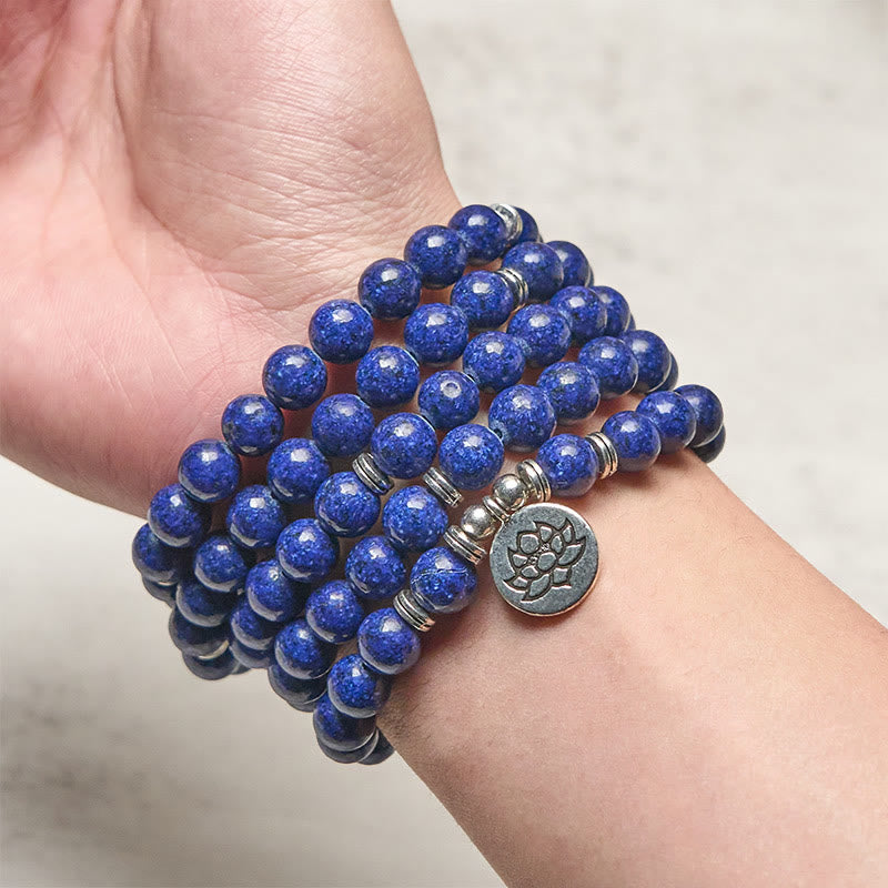 Fortune Jewel 108 Beads Lazurite Lotus Symbol Charm Positive Mala - Fortune Jewel