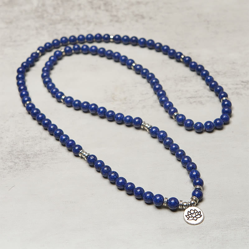 Fortune Jewel 108 Beads Lazurite Lotus Symbol Charm Positive Mala - Fortune Jewel