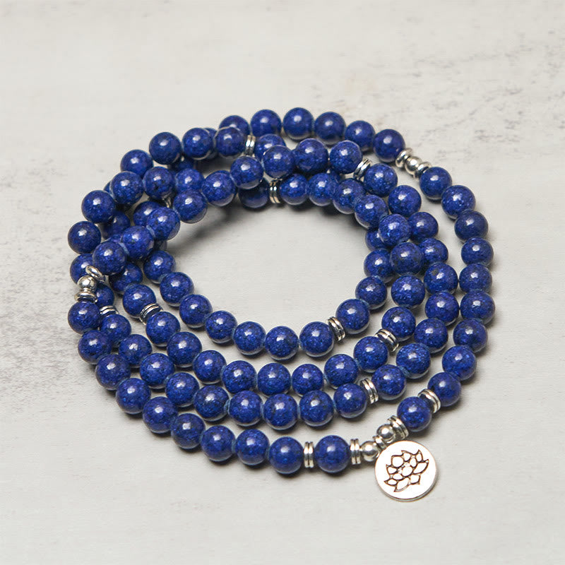 Fortune Jewel 108 Beads Lazurite Lotus Symbol Charm Positive Mala - Fortune Jewel
