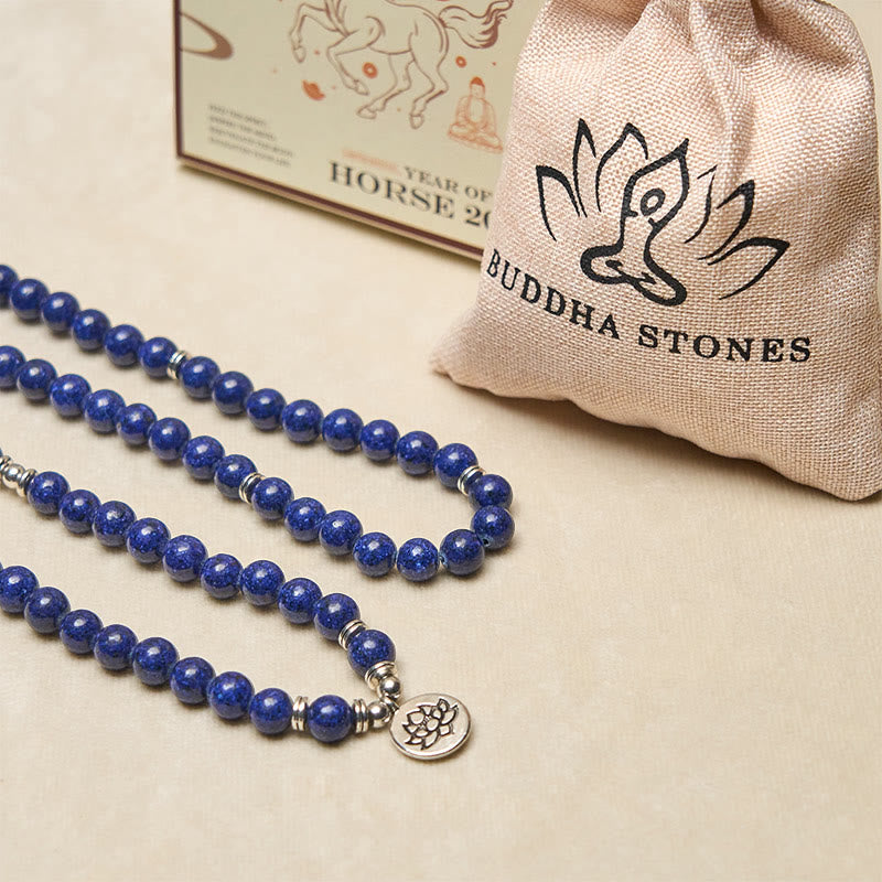 Fortune Jewel 108 Beads Lazurite Lotus Symbol Charm Positive Mala - Fortune Jewel