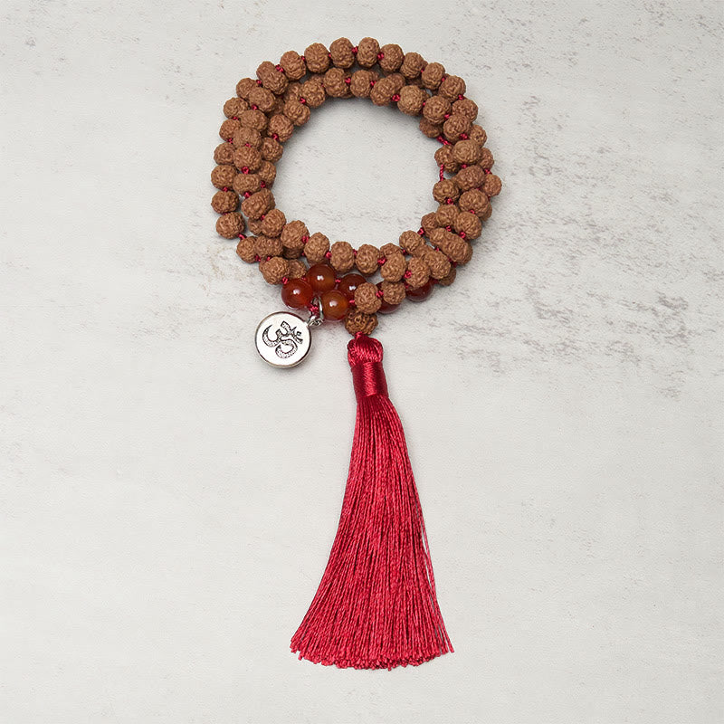 Fortune Jewel Tibetan 108 Beads Bodhi Seed Om Symbol Charm Tassel Wealth Auspiciousness Mala - Fortune Jewel