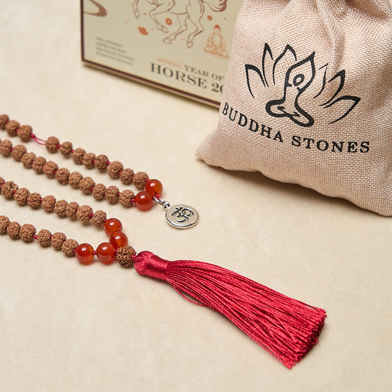 Fortune Jewel Tibetan 108 Beads Bodhi Seed Om Symbol Charm Tassel Wealth Auspiciousness Mala - Fortune Jewel