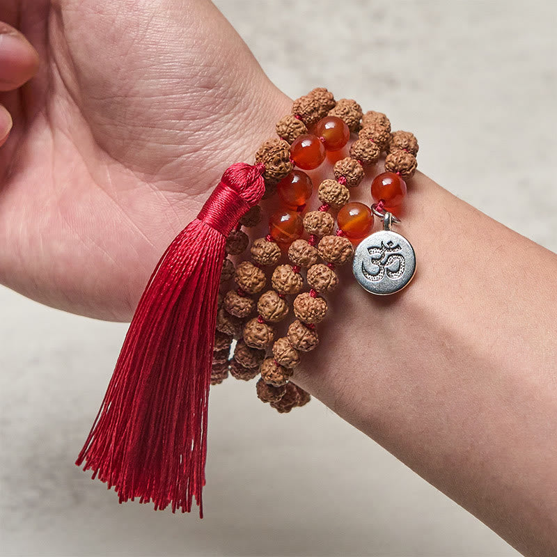 Fortune Jewel Tibetan 108 Beads Bodhi Seed Om Symbol Charm Tassel Wealth Auspiciousness Mala - Fortune Jewel