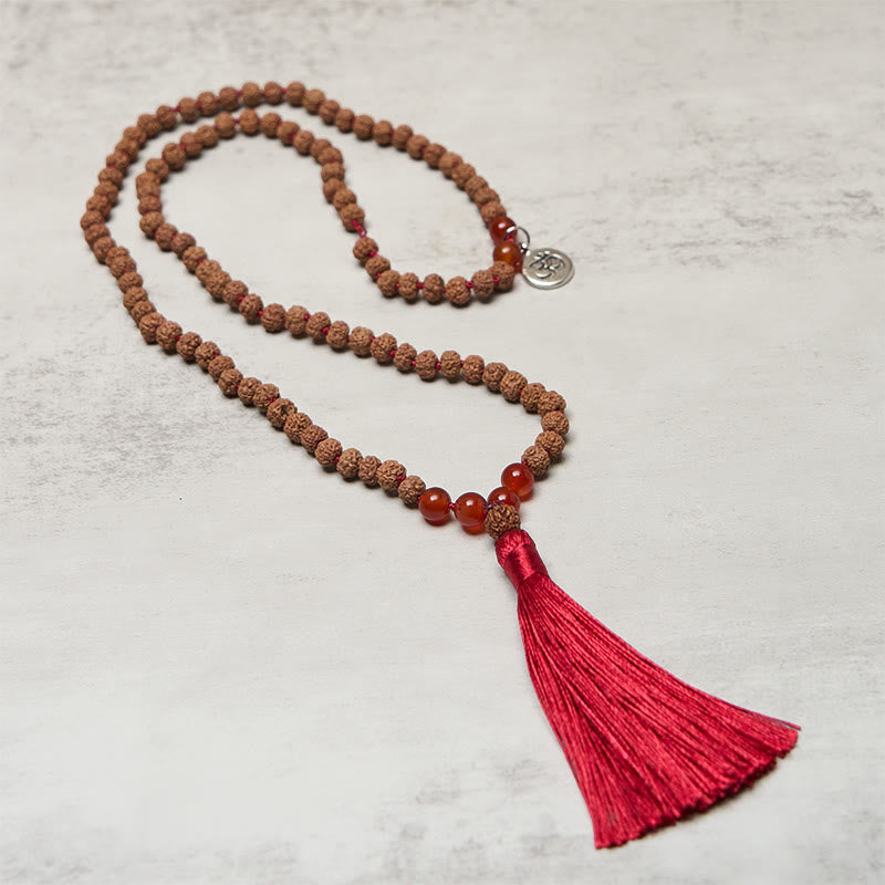 Fortune Jewel Tibetan 108 Beads Bodhi Seed Om Symbol Charm Tassel Wealth Auspiciousness Mala - Fortune Jewel
