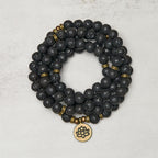 Fortune Jewel Retro Lotus Symbol Charm Lava Rock Bead Healing New Beginning Mala - Fortune Jewel