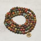 Fortune Jewel Retro Lotus Symbol Charm Round Bead Red Turquoise Warm Mala - Fortune Jewel
