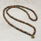 Fortune Jewel Retro Lotus Symbol Charm Round Bead Red Turquoise Warm Mala - Fortune Jewel