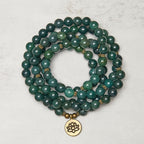 Fortune Jewel Lotus Symbol Charm Round Bead Moss Agate Healing Mala - Fortune Jewel