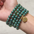 Fortune Jewel Lotus Symbol Charm Round Bead Moss Agate Healing Mala - Fortune Jewel