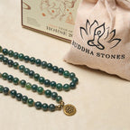 Fortune Jewel Lotus Symbol Charm Round Bead Moss Agate Healing Mala - Fortune Jewel