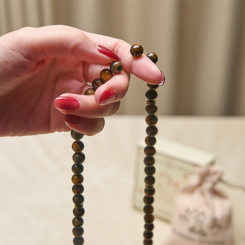Fortune Jewel Lotus Symbol Tiger Eye Beaded Strength Mala - Fortune Jewel