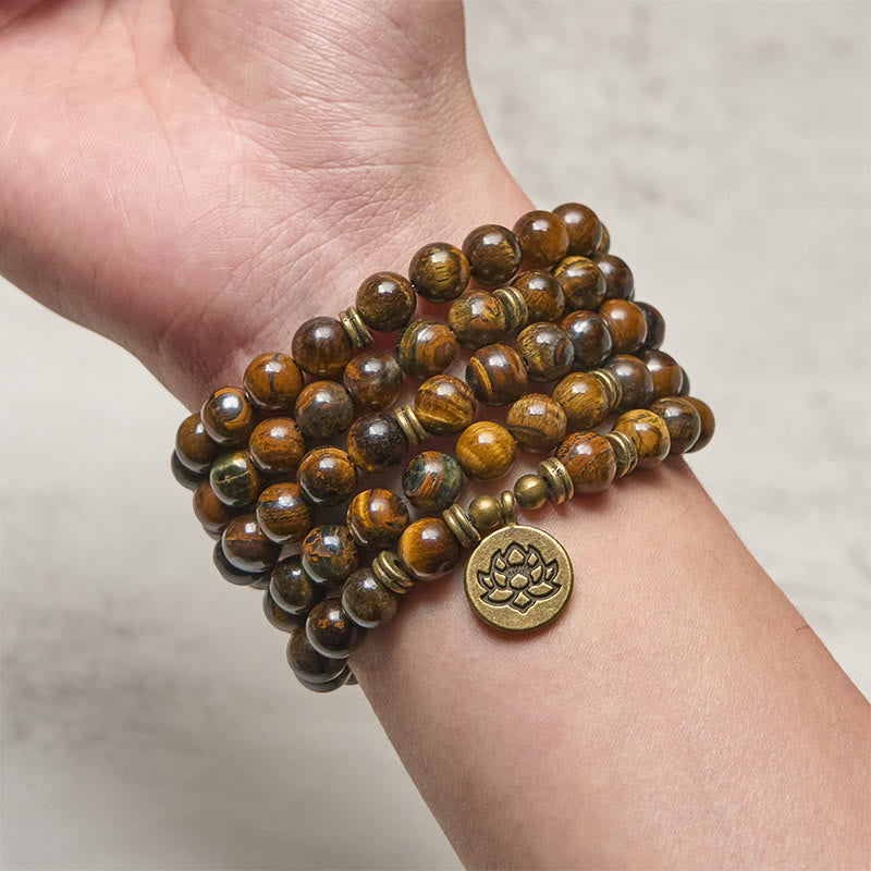 Fortune Jewel Lotus Symbol Tiger Eye Beaded Strength Mala - Fortune Jewel