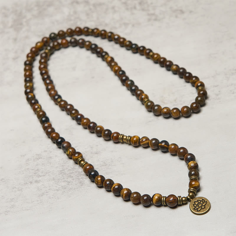 Fortune Jewel Lotus Symbol Tiger Eye Beaded Strength Mala - Fortune Jewel
