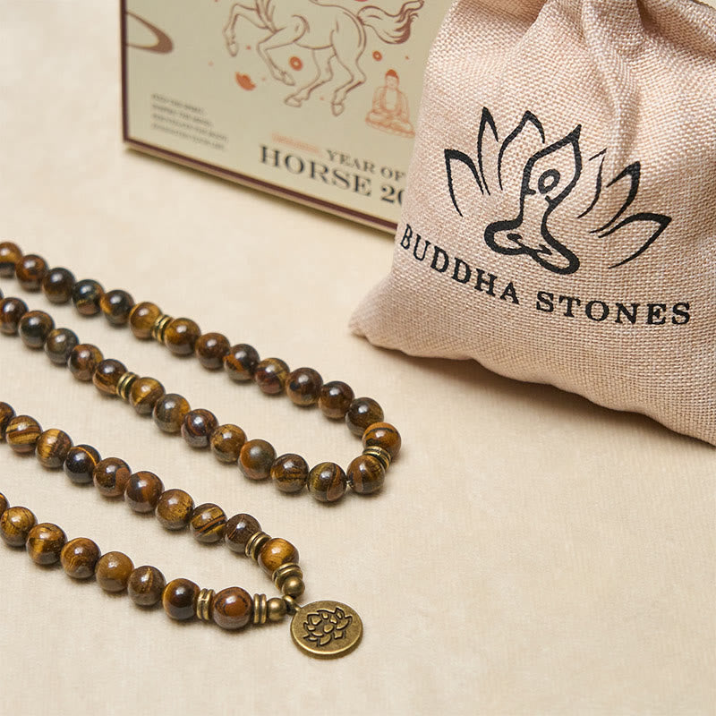 Fortune Jewel Lotus Symbol Tiger Eye Beaded Strength Mala - Fortune Jewel