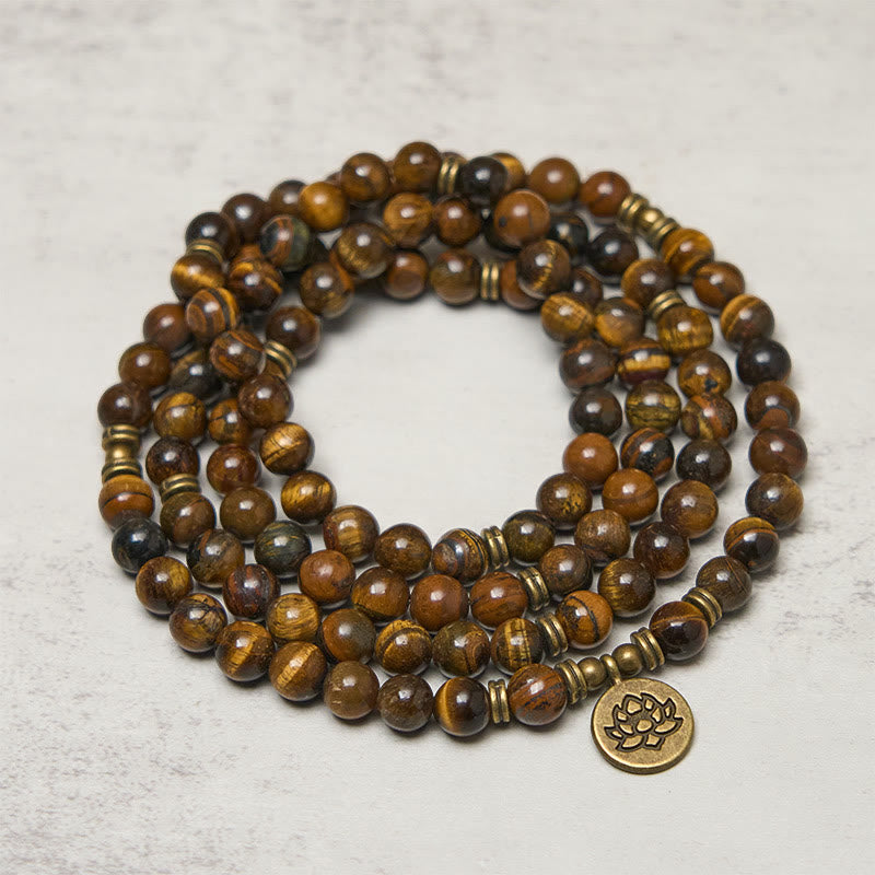 Fortune Jewel Lotus Symbol Tiger Eye Beaded Strength Mala - Fortune Jewel