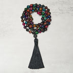 Buddha Stones Multicolored Yellow Tiger Eye Green Tiger Eye Blue Tiger Eye Red Tiger Eye Beaded Tassel Strength Mala - Fortune Jewel