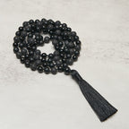 Fortune Jewel 8mm Beads Black Onyx Lava Rock Tassel Protection Fortune Mala - Fortune Jewel
