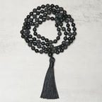 Fortune Jewel 8mm Beads Black Onyx Lava Rock Tassel Protection Fortune Mala - Fortune Jewel