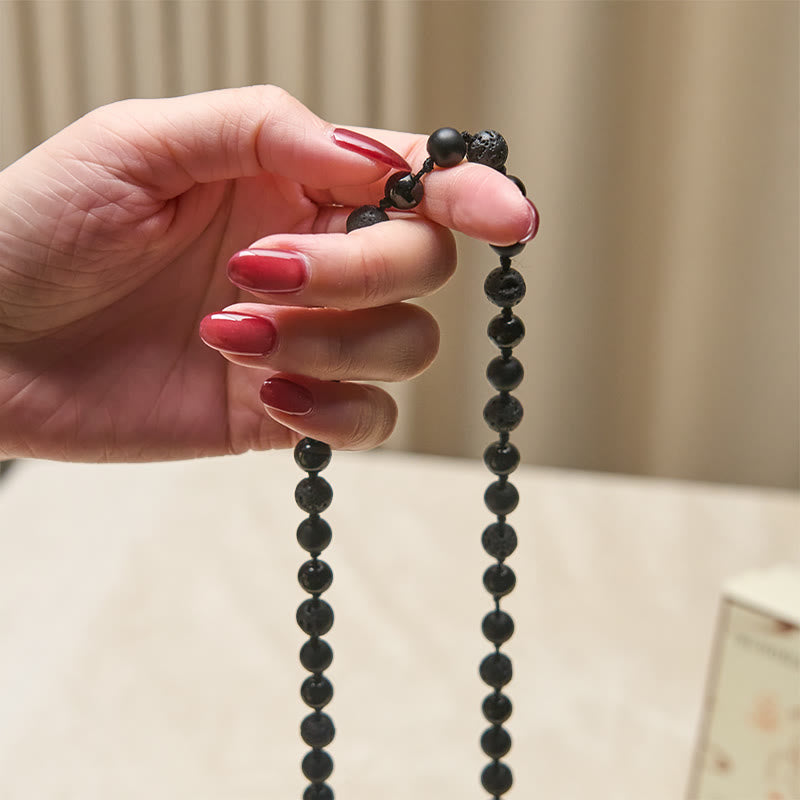 Fortune Jewel 8mm Beads Black Onyx Lava Rock Tassel Protection Fortune Mala - Fortune Jewel