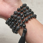 Fortune Jewel 8mm Beads Black Onyx Lava Rock Tassel Protection Fortune Mala - Fortune Jewel