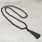 Fortune Jewel 8mm Beads Black Onyx Lava Rock Tassel Protection Fortune Mala - Fortune Jewel