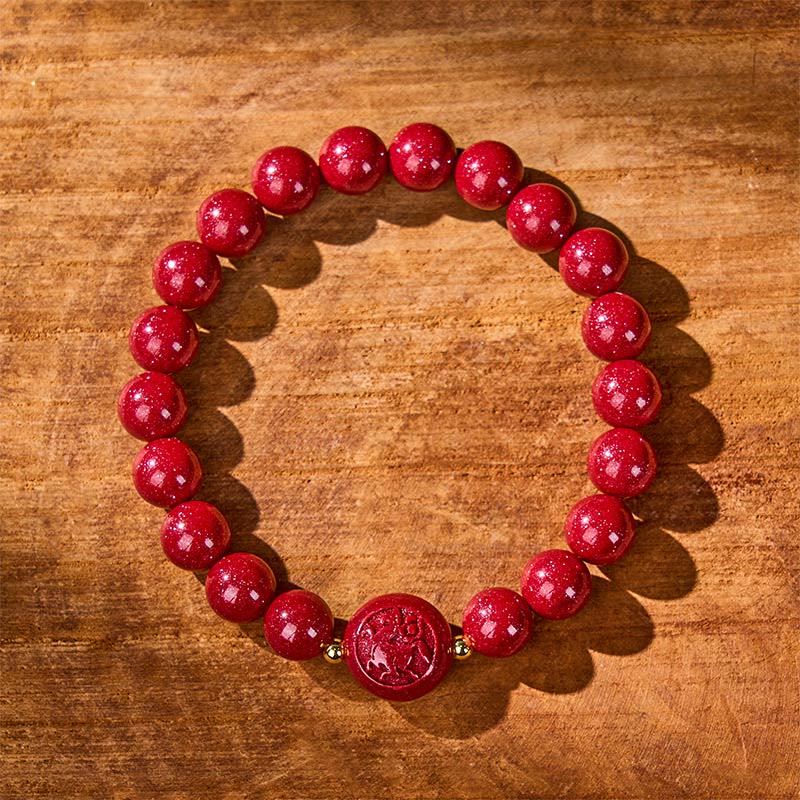Fortune Jewel Chinese Zodiac Year Of The Horse Carved Cinnabar Peaceful Blessing Bracelet - Fortune Jewel