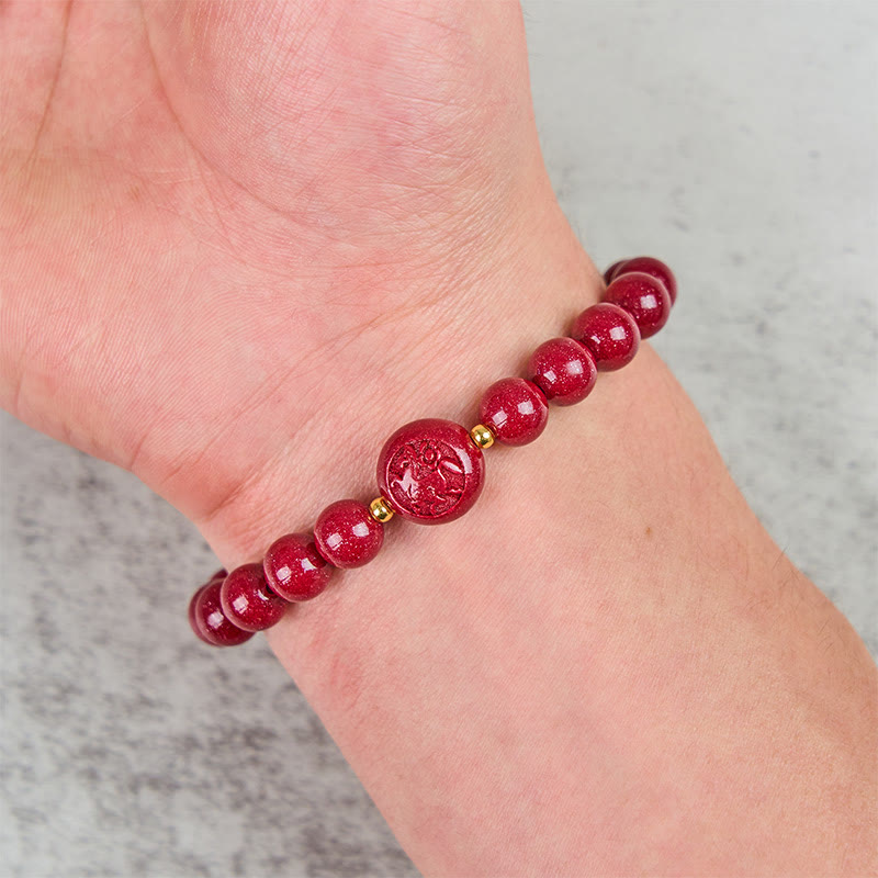 Fortune Jewel Chinese Zodiac Year Of The Horse Carved Cinnabar Peaceful Blessing Bracelet - Fortune Jewel